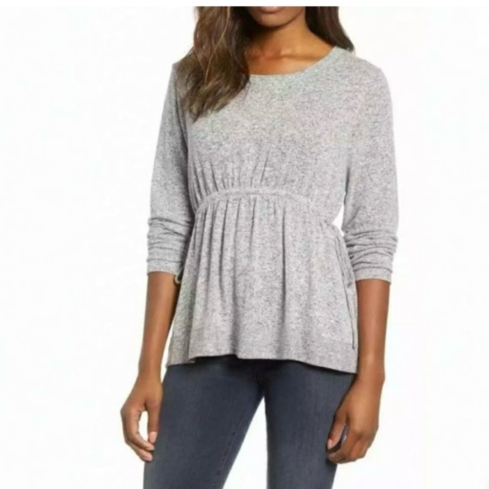 Caslon Heather Gray Long Sleeve Side Tie Top Sz S NEW